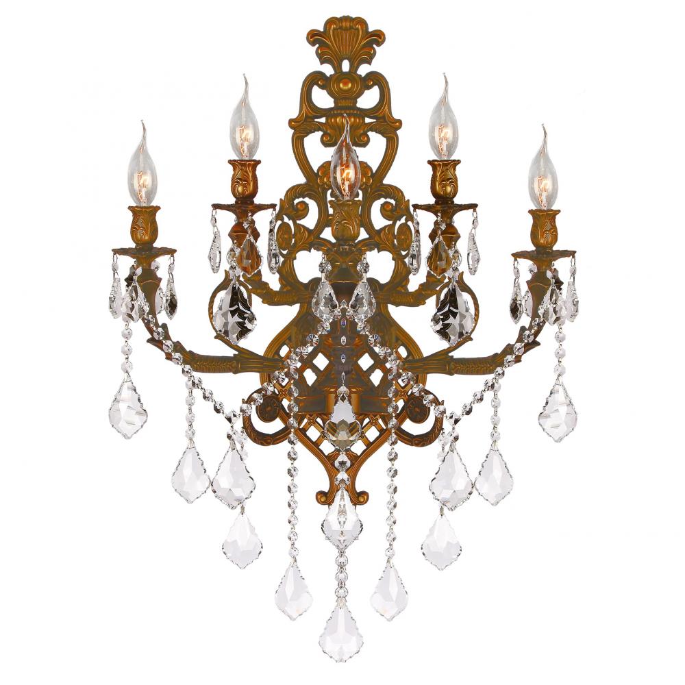 Versailles 5-Light French Gold Finish Crystal Wall Sconce Light 19 in. W x 32 in. H Large Two 2 Tier