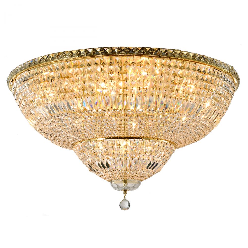 Empire 16-Light Gold Finish and Clear Crystal Flush Mount Ceiling Light 36 in. Dia x 20 in. H Round