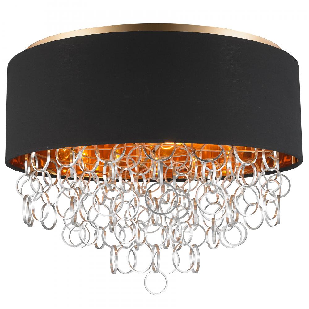 Catena 6-Light Matte Gold Finish with Black Linen drum Shade Flush Mount Ceiling Light 24 in. Dia x