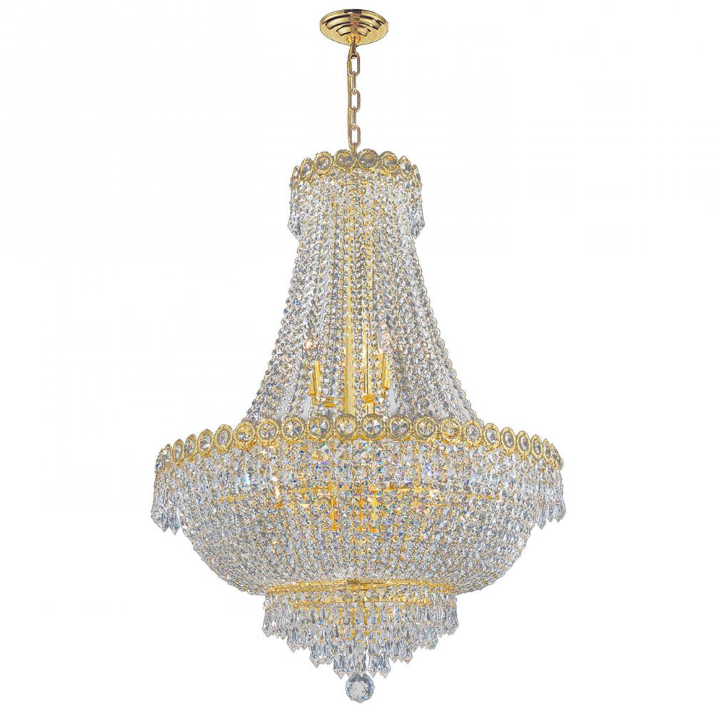 Empire 12-Light Gold Finish and Clear Crystal Chandelier 24 in. Dia x 28 in. Round Large