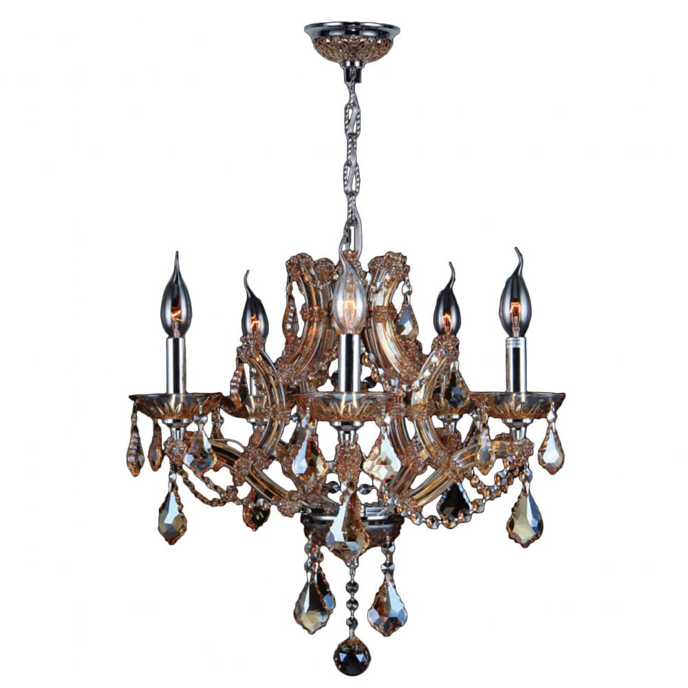 Lyre Collection 5 Light Chrome Finish and Amber Crystal Chandelier 19" D x 18" H Medium