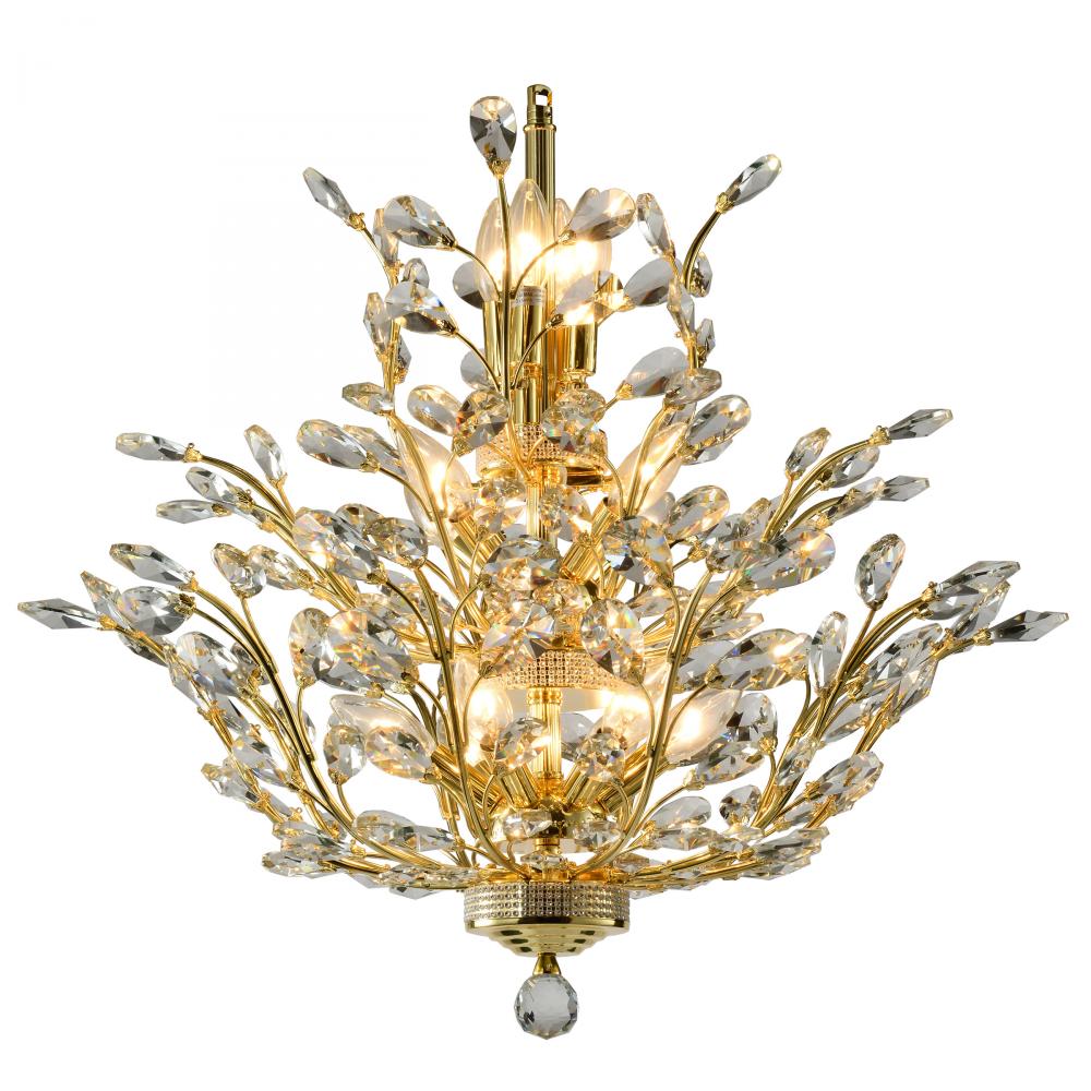 Aspen 15-Light Gold Finish and Crystal Floral Chandelier 27 in. Dia x 27 in. H Three 3 Tier Medium