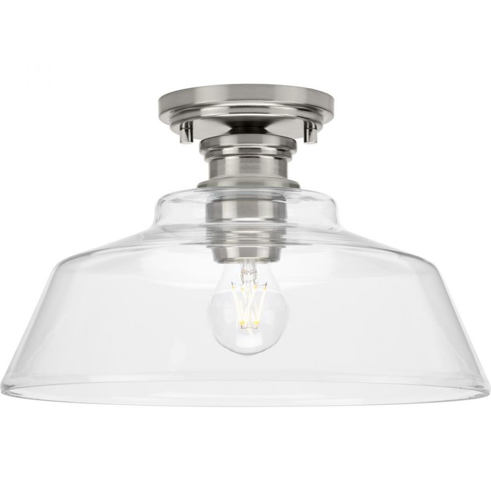 Singleton Collection One-Light 14" Brushed Nickel Farmhouse Medium Semi-Flush Mount Light with C