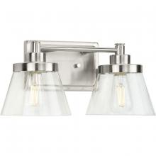 Progress P300349-009 - Hinton Collection Two-Light Brushed Nickel Clear Seeded Glass Farmhouse Bath Vanity Light