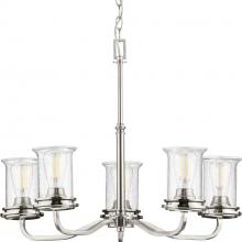 Progress P400206-009 - Winslett Collection Five-Light Brushed Nickel Clear Seeded Glass Coastal Chandelier Light