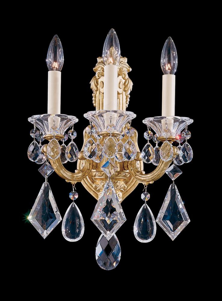 La Scala 3 Light 120V Wall Sconce in French Gold with Radiance Crystal