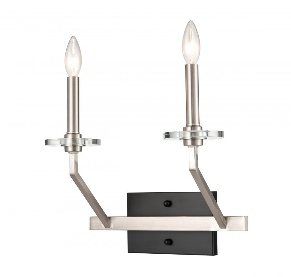 Raleigh - 2 Light - 13 inch - Black Satin Nickel - Sconce