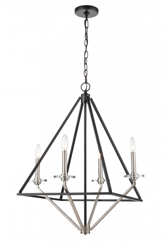 Raleigh - 4 Light - 24 inch - Black Satin Nickel - Chain Hung - Chandelier