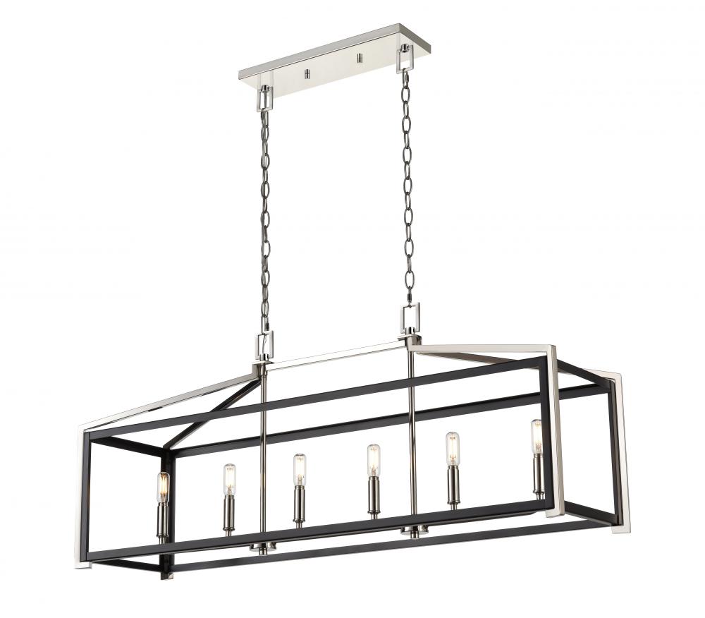 Wiscoy - 6 Light - 42 inch - Black Polished Nickel - Linear Pendant