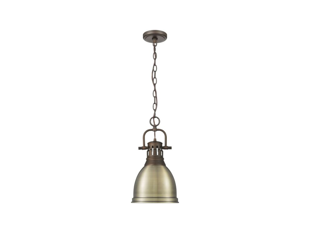 Duncan Small Pendant with Chain in Rubbed Bronze with Aged Brass