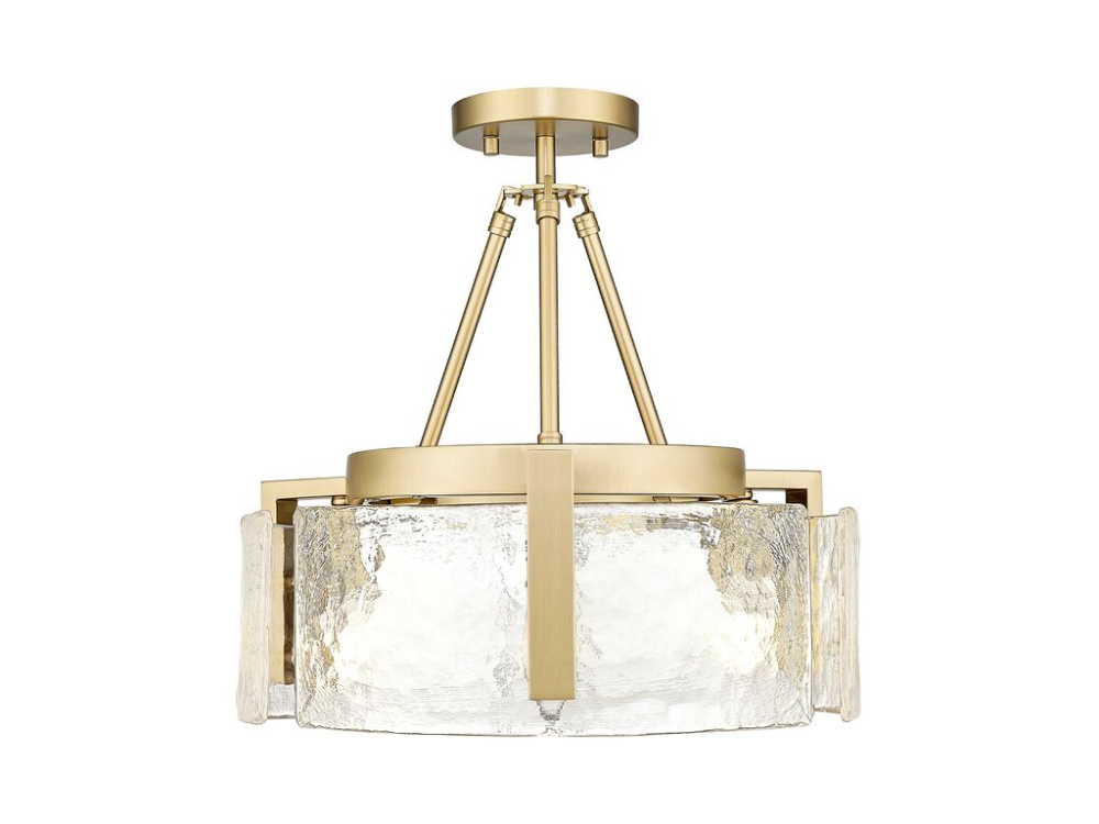 Aenon 3-Light Semi-Flush in Brushed Champagne Bronze with Hammered Water Glass Shade