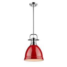 Golden 3604-S CH-RD - Duncan Small Pendant with Rod in Chrome with a Red Shade