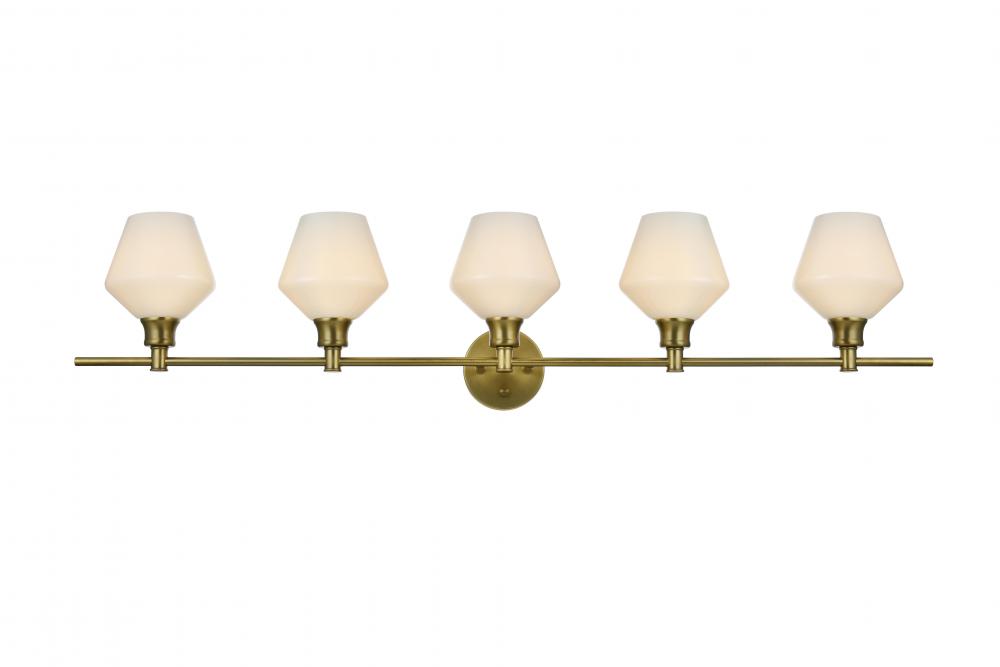 Gene 5 Light Satin Gold and Frosted White Glass Wall Sconce