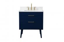 Elegant VF41030MBL-BS - 30 inch bathroom vanity in Blue with backsplash